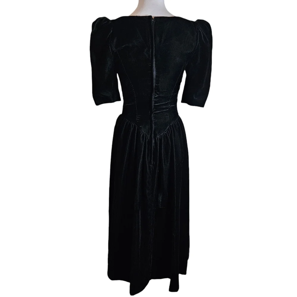 Vintage 80s Gunne Sax By Jessica McClinton Lace Collar Black Velvet Dress Sz 4 ? - Picture 7 of 16
